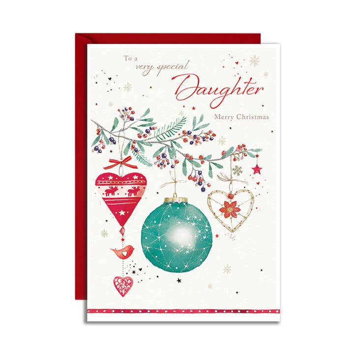 Biglietto di Natale per Figlia 2025 Decorazioni in Lamina d'Arte per la vendita all'ingrosso da parte di The Great British Card Company (GBCC) Ltd