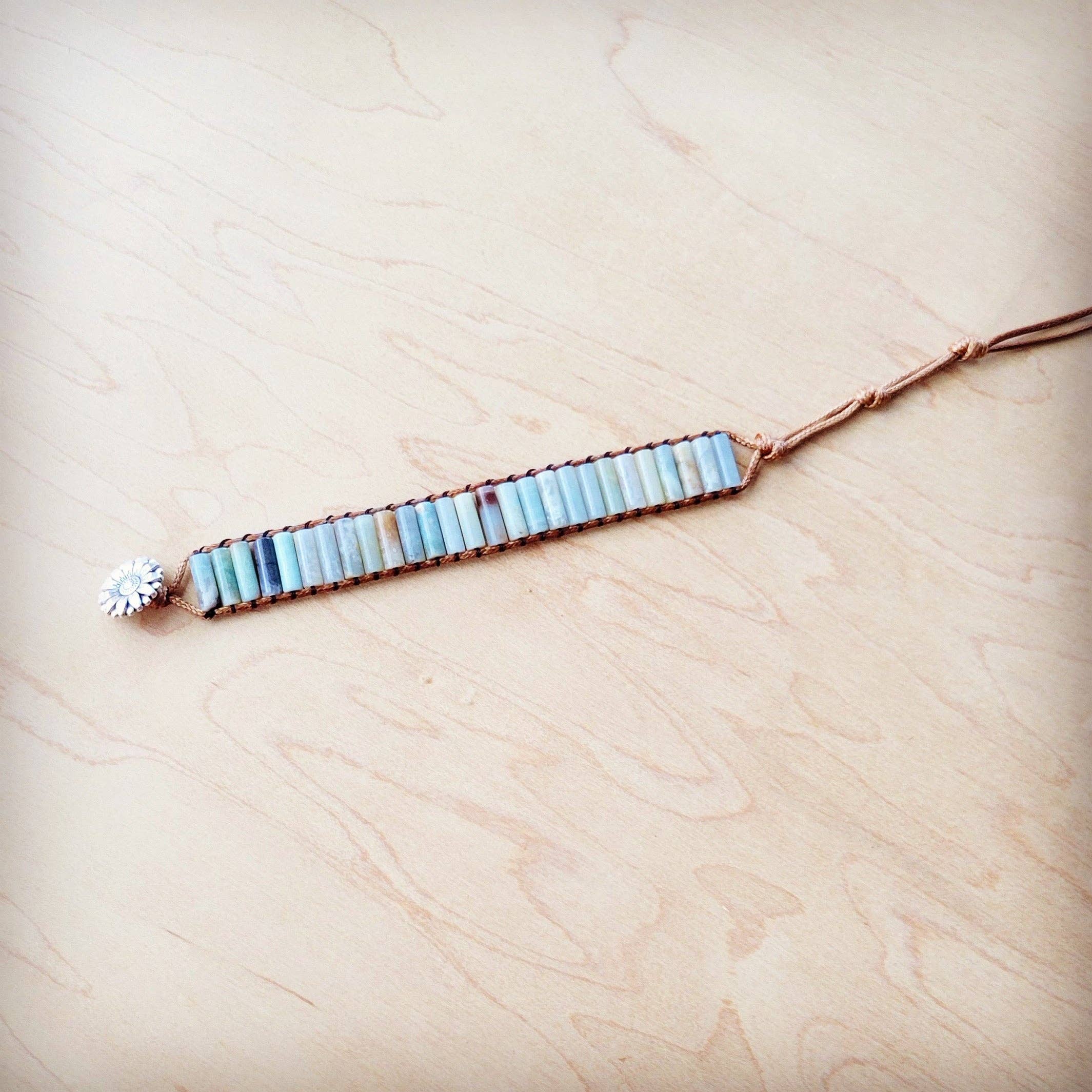 The Jewelry Junkie - Wholesale Beaded Bracelet - Woven Amazonite Stacked Stone Beaded Bracelet 810m1