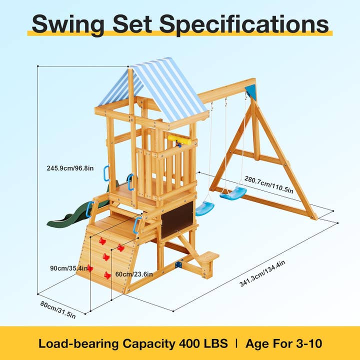 Robud & Mewoofun Official Store - Wholesale Swing Set - ROBUD Outdoor Wooden Swing Set with Two Swings for Backyard2