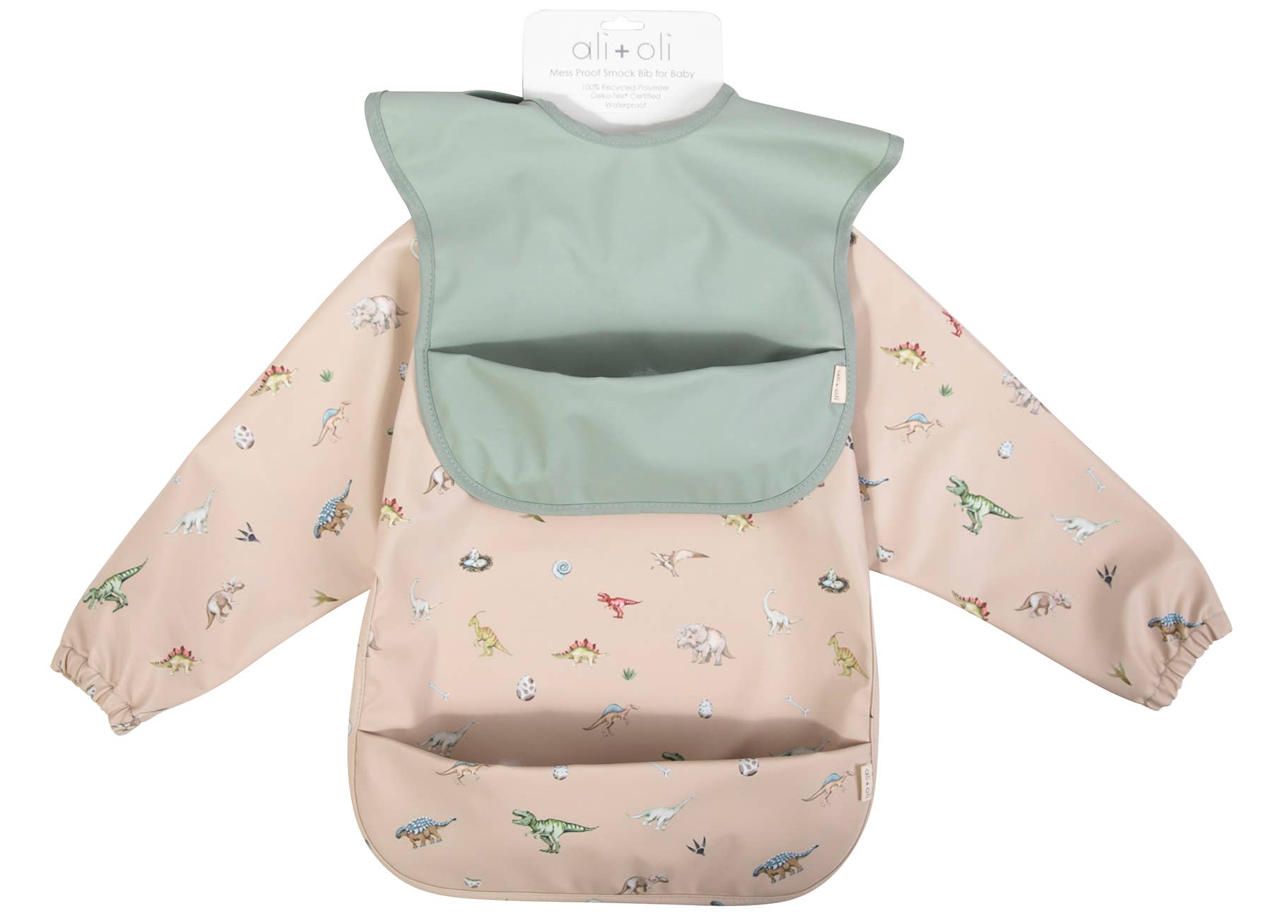 Ali+Oli - Wholesale Baby Bib - Baby - Smock Bib (2-pc) Long & Short Sleeve Set (Dino-Mint)3