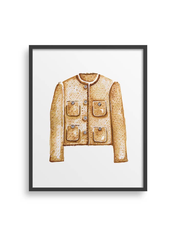 Impressão artística em casaco de tweed neutro por atacado de My Ohh My Studio