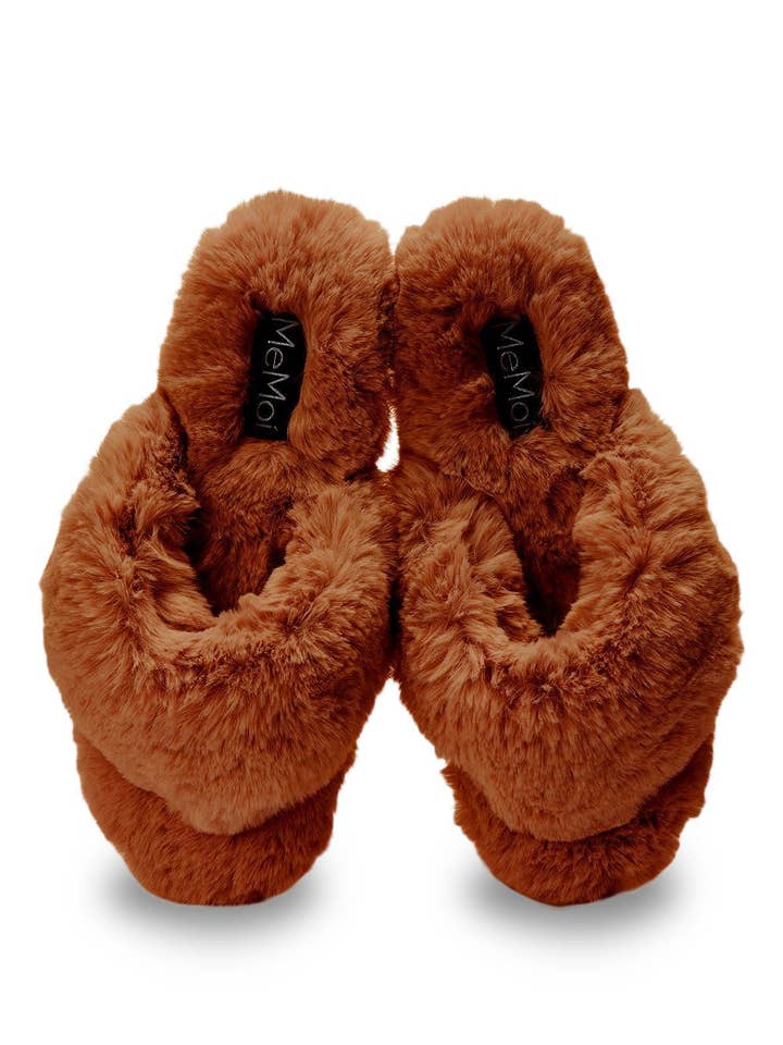 Rust Fuzzy Plush Thong Slippers for wholesale on Faire