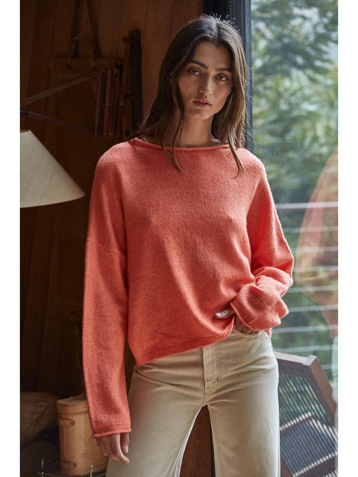 By Together - Wholesale Knit Sweater - Women's - W2114 | Knit Sweater Rolled Round Neck Pullover Top