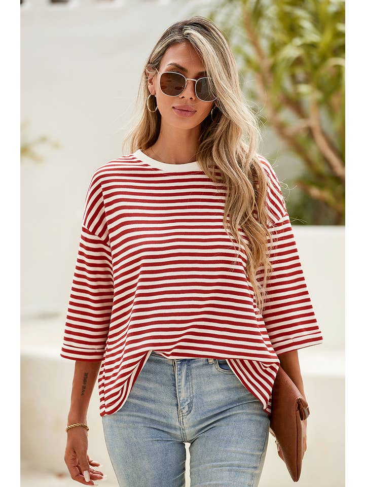 Little Daisy Closet - Wholesale T-Shirt - Women's - LDC Casual Shift Striped Round Neck T-Shirts