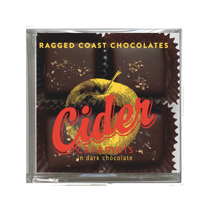 New England Cider Caramels in Bittersweet Chocolate for wholesale by Ragged Coast Chocolates