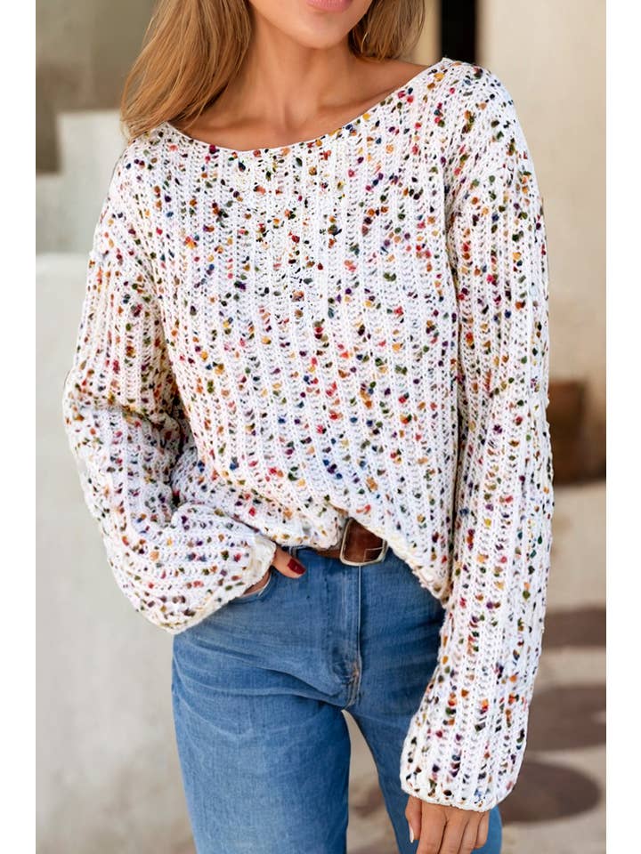 White LDC Confetti Reversible Twist Sweater for wholesale on Faire