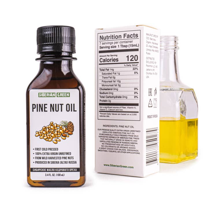 SiberianGreen - Wholesale Bath/Body Oil - Siberian Pine Nut Oil | 100% Natural Extra Virgin Cold Pressed 100 ml 3.4 fl oz | Unrefined Raw Wild Harvested Exclusive Omega-6