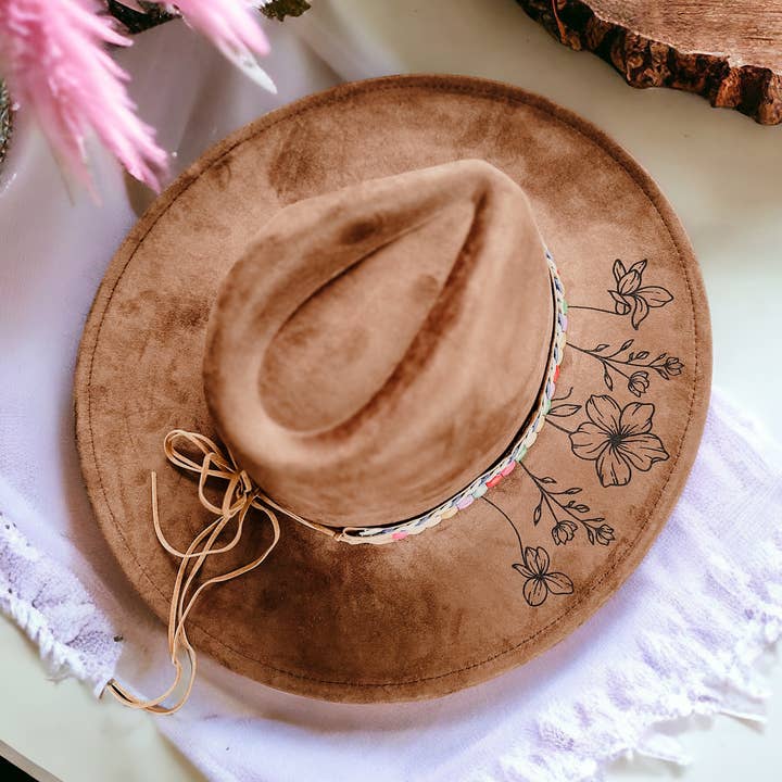 Spring Western Hat Burnt Hat Floral Burned Hat Wildflowers for wholesale by Wild Indigo