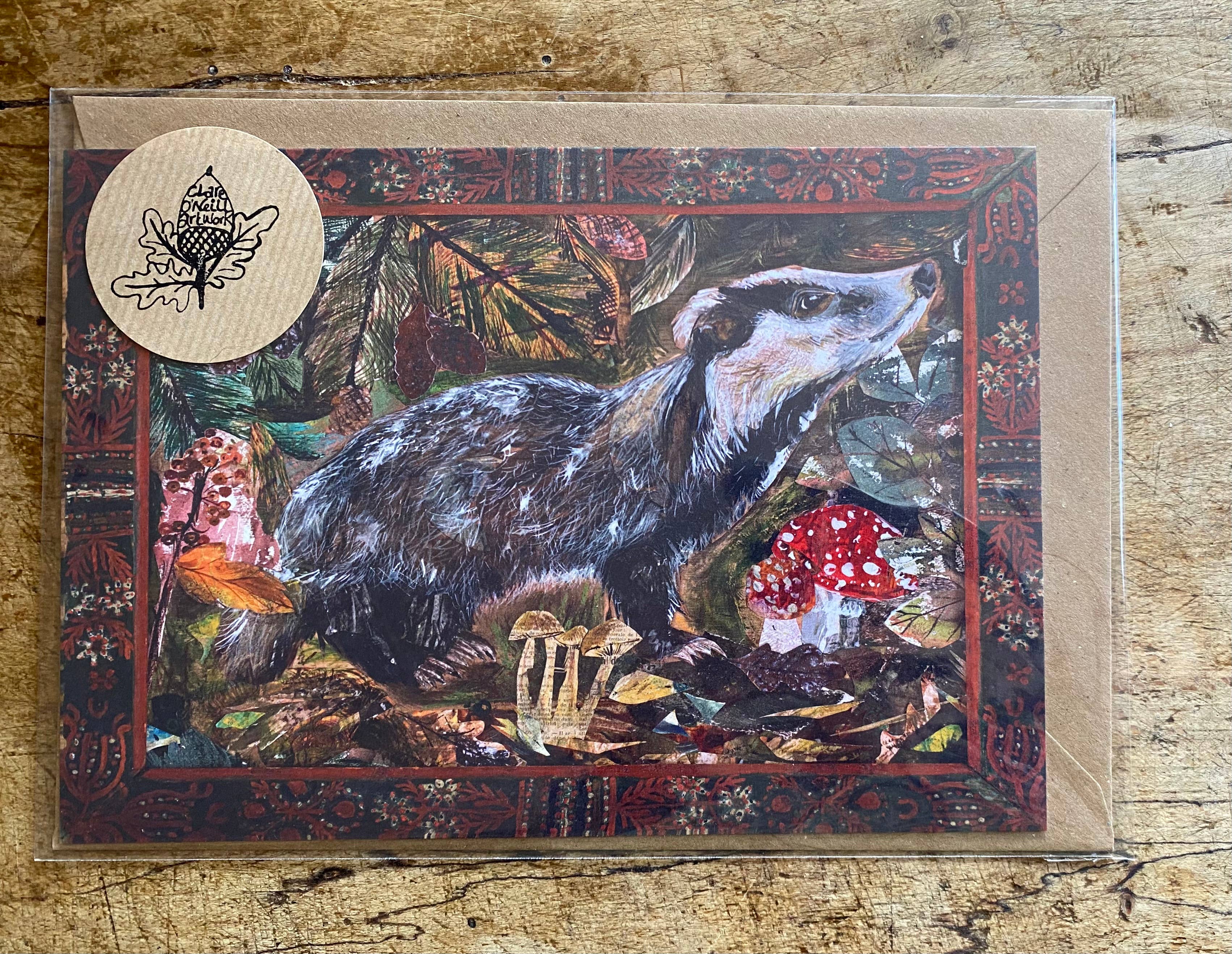 Clare O’Neill Artworks - Wholesale Everyday Greeting Card - A5 Winter Badger blank greeting card2