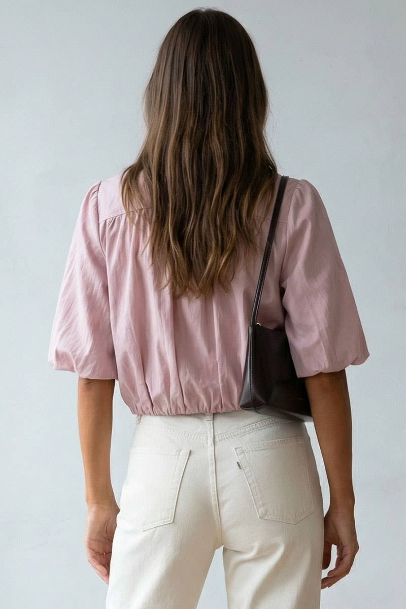 Naked Zebra - Wholesale Blouse - Women's - Short Sleeve Cropped Button Up Blouse7