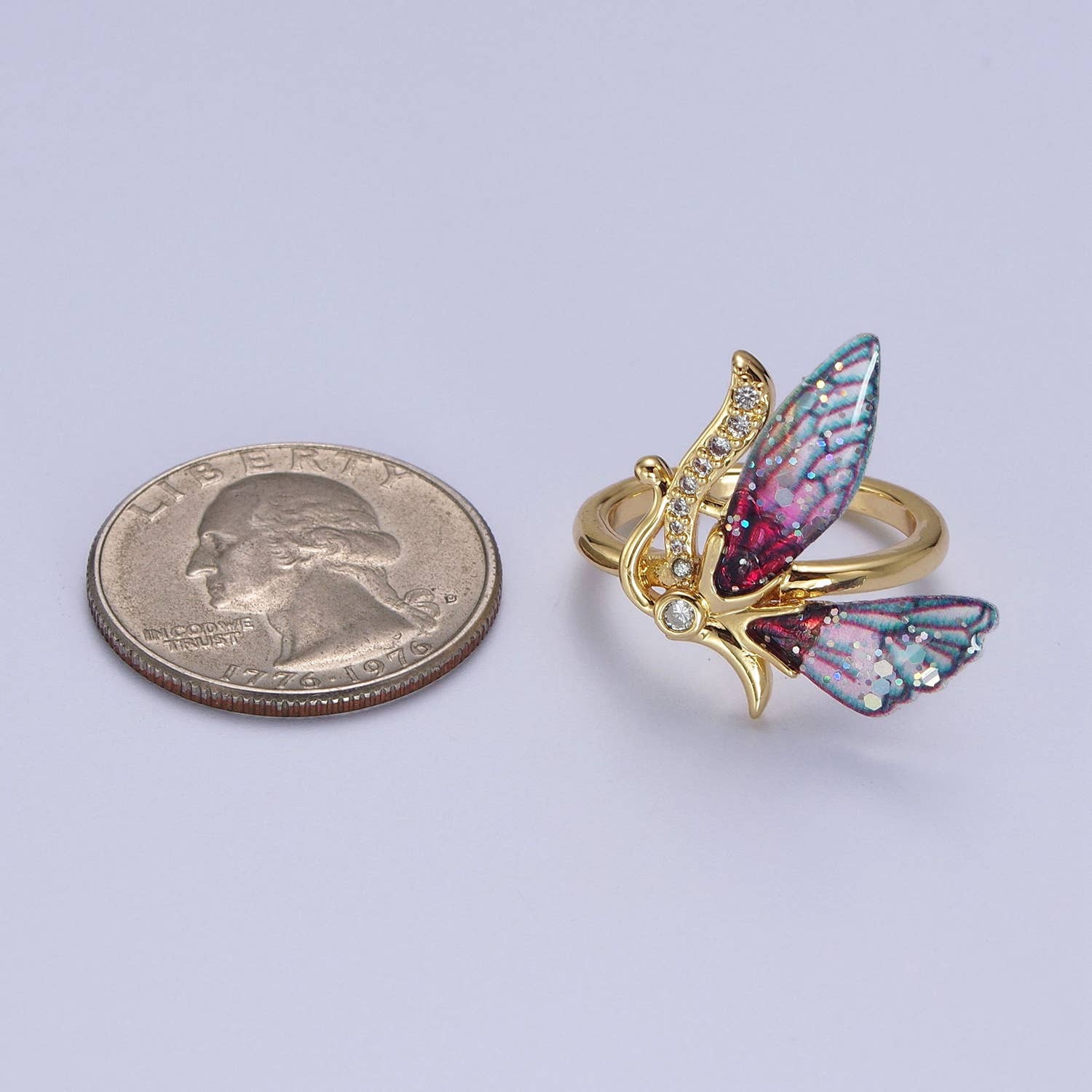 Aim Eternal - Vente Bague avec plusieurs pierres - Antenne élégante en forme de papillon avec micro pavé fuchsia/bleu5