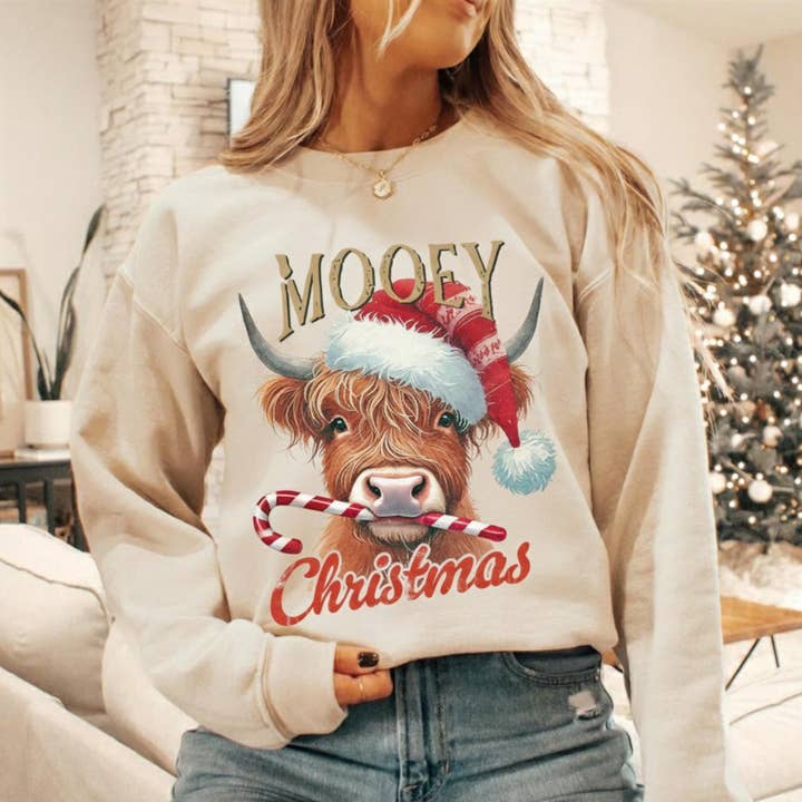 Mooey Christmas Farm Cow Christmas Sweatshirt -Christmas Sweater for wholesale by Madi Moosh