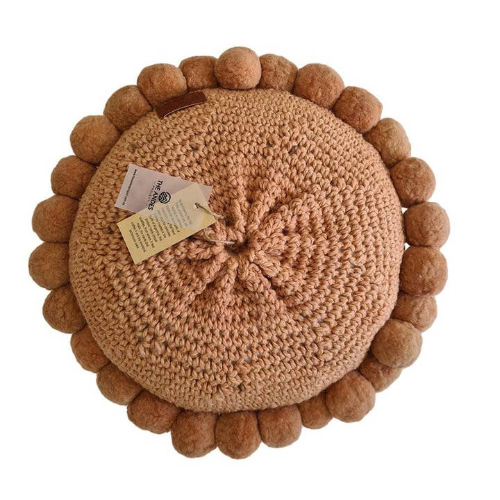 The Andes Project - Vendita all'ingrosso Fodera cuscino decorativo - CUSCINI/COPRICUSCINI ROTONDI CON POMPON, MISURA MEDIA, POLVEROSA