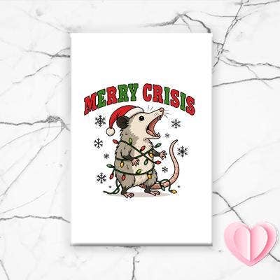 VenusArtsShop - Wholesale Birthday Card - Merry Crisis Opossum Funny Christmas Magnet With Santa Hat0