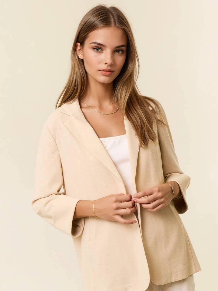 Open Front 3/4 Sleeve Thermal Blazer W/Pocket - 10592J for wholesale by Doe and Rae