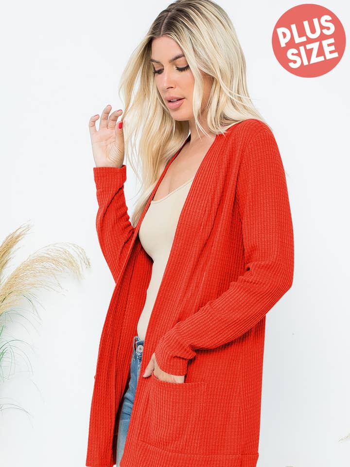 YMC30002XV-PLUS SIZE COZY WAFFLE POCKET CARDIGAN for wholesale by You & Me