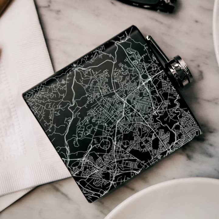 JACE.design - Wholesale Flask - Catonsville MD Map Hip Flask in Matte Black