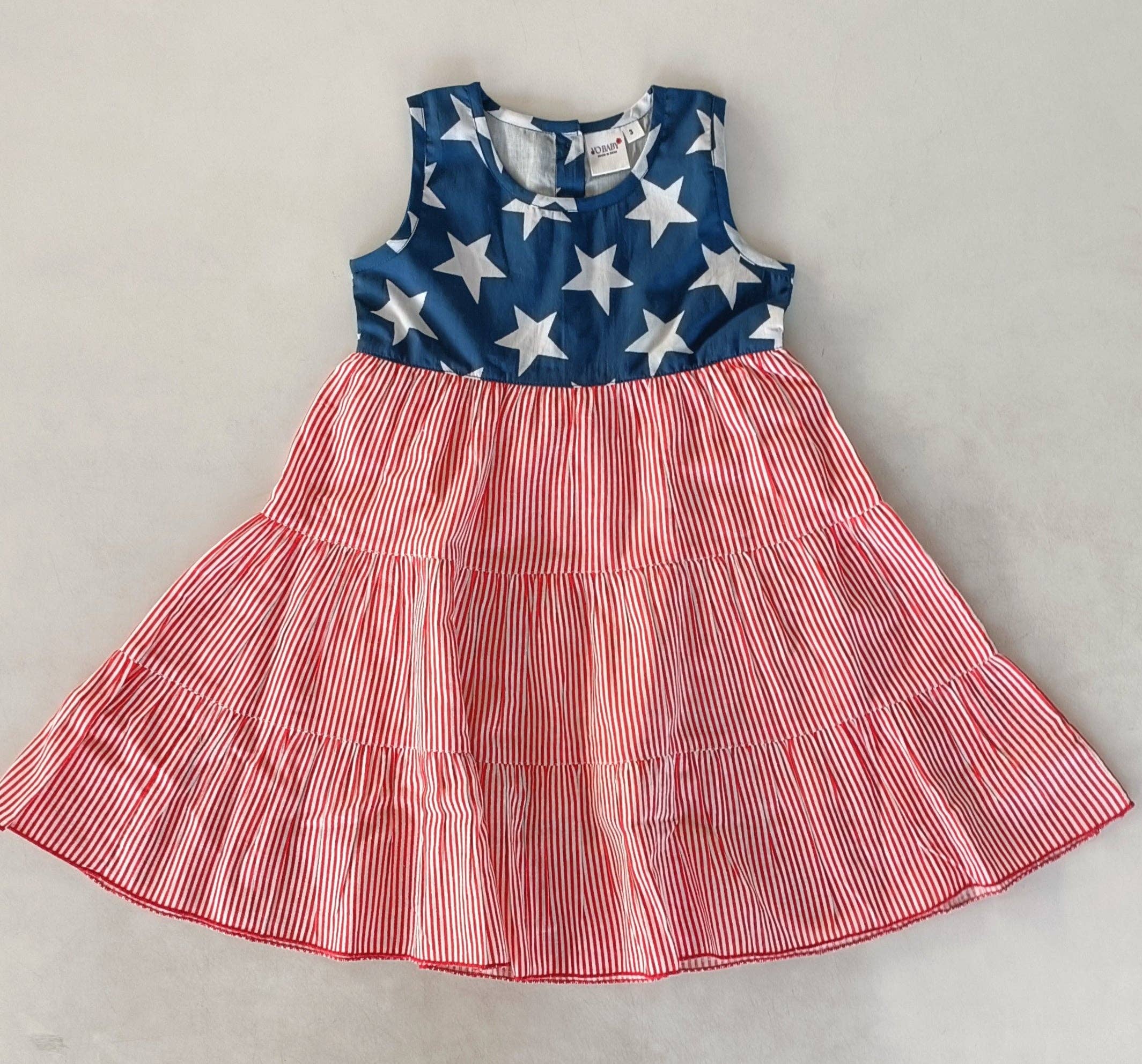 Yo Baby - Wholesale Dress - Kids - Stars & Red Striped Printed Tiered Gathered Dress6