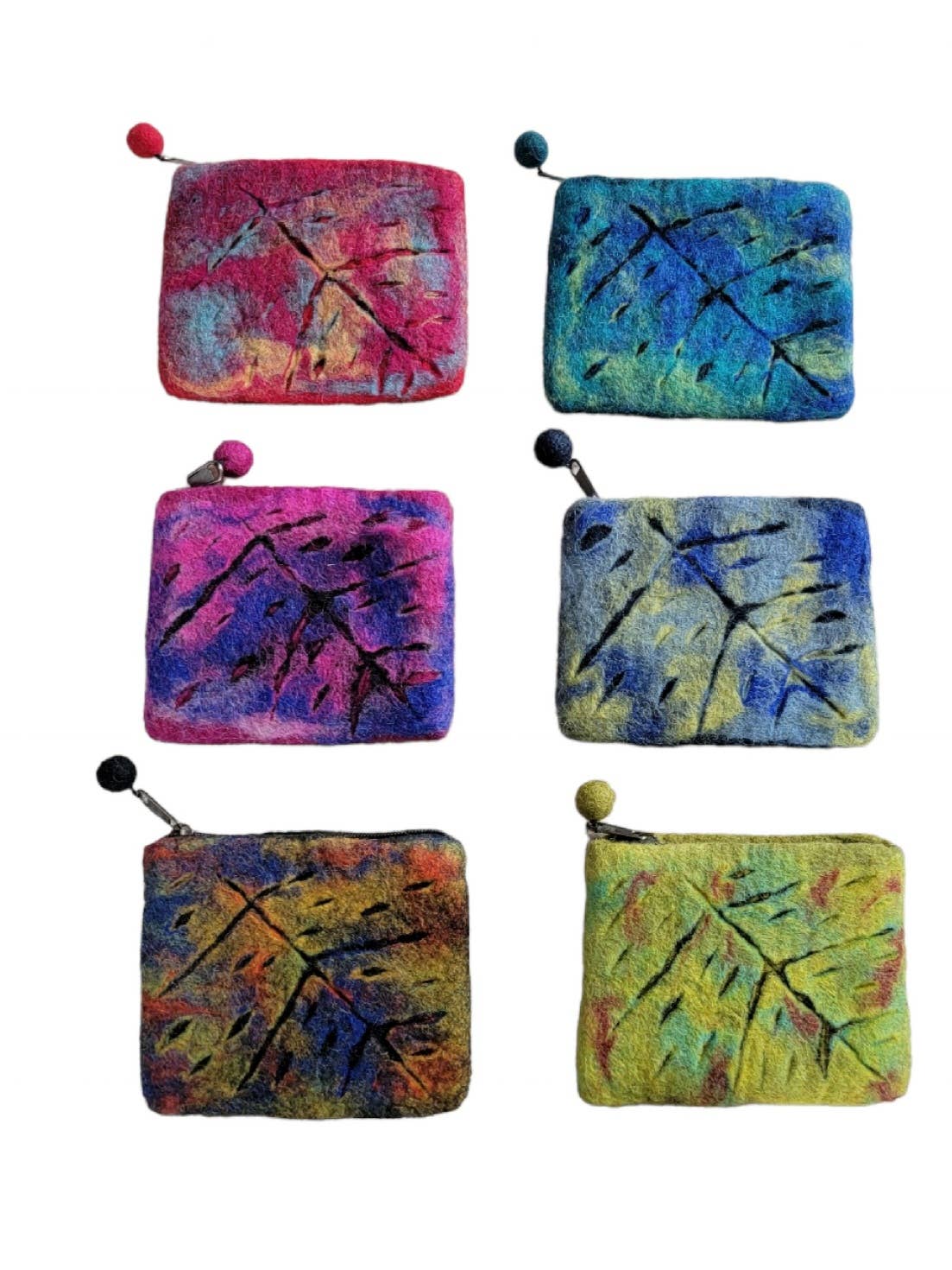 Evergreen Guardian Imports - Vendita all'ingrosso Portamonete - Donna - BA650a Portamonete in feltro di lana con stampa di foglie e piume0