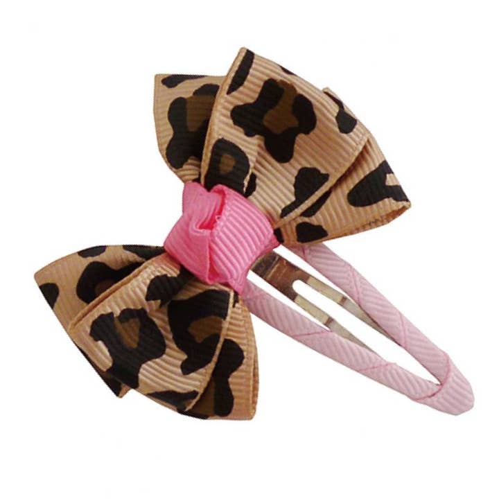 Hårspænde med leopardprint og lyserød sløjfe for engroshandel hos JOYHAIR