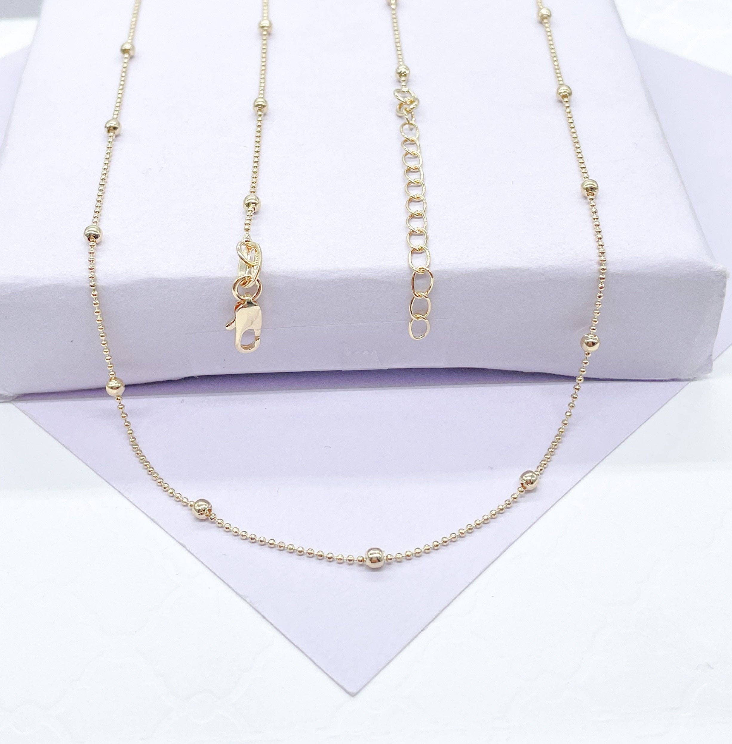 Milie - Wholesale Link & Chain Necklace - 18k GF 1mm Beaded Satellite Chain1