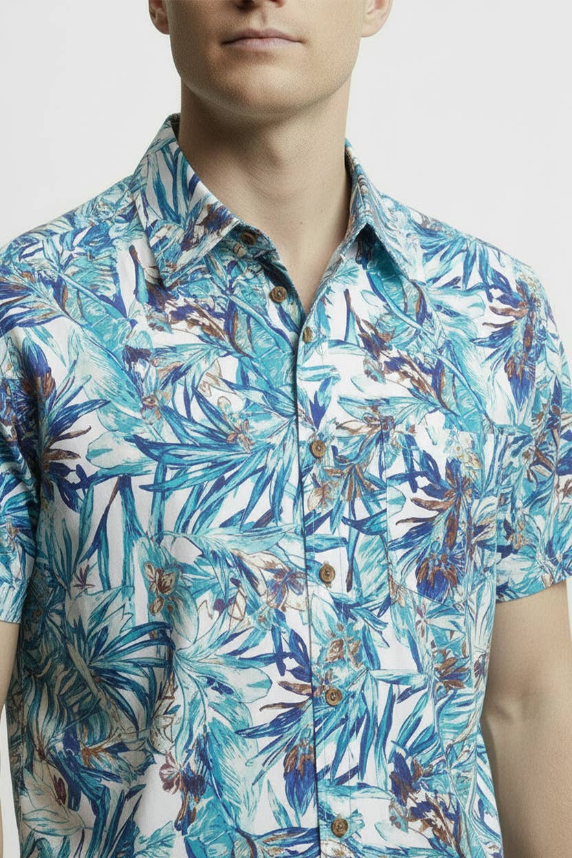 Hawk's Bay - Wholesale Button Down Shirt - Men's - Men's Printed Woven Hawaii Floral Short Sleeve Cotton Shirt2