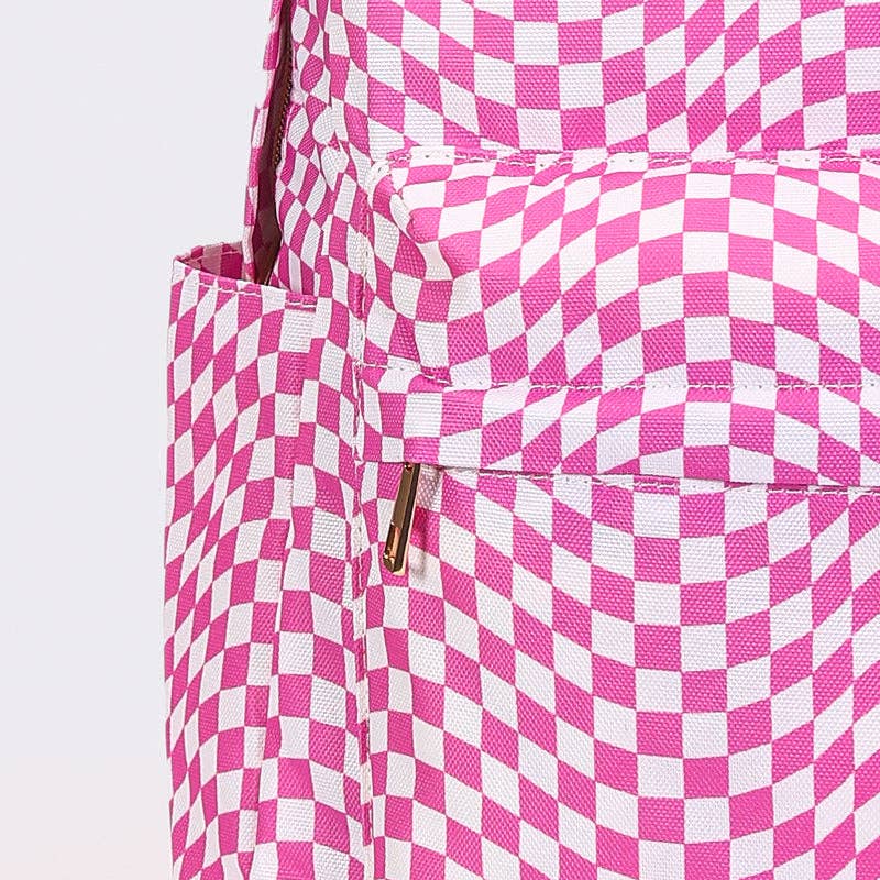 sassy kids palace - Wholesale Backpack - Kids - Girls Pink Wavy Checkered Canvas Backpack1
