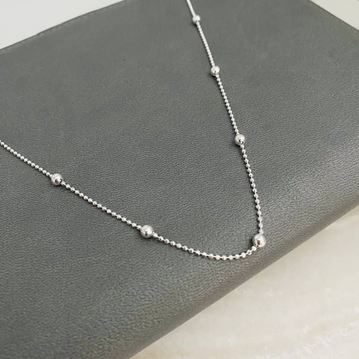 Silver Satellite Chain Necklace, Silver Beaded Link Chain, for wholesale by Housegoldjewelry