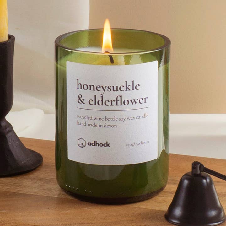 Honeysuckle & Elderflower Wine Bottle Candle for wholesale by Adhock Homeware
