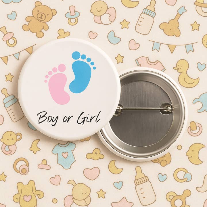 Magnetic Soul - Wholesale Lapel Pin/Button - Gender Reveal Party Button – Boy or Girl Footprint Design5