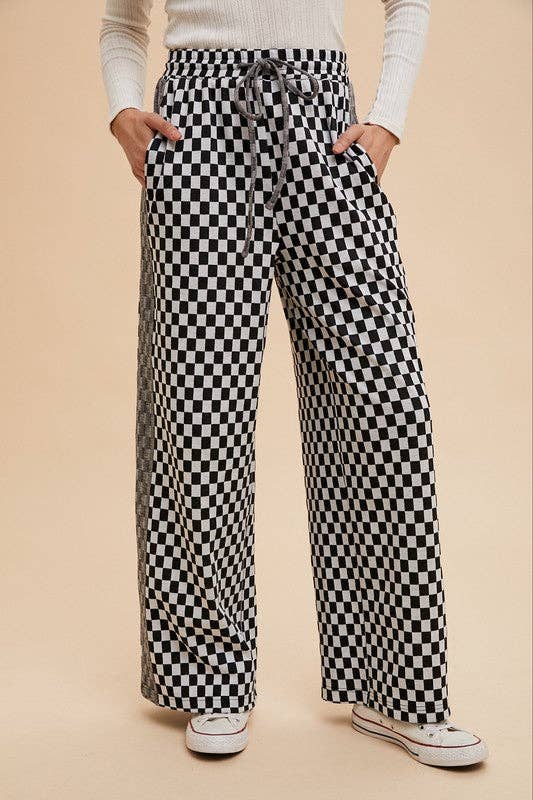 Black Annie Wear Drawstring Checkered Wide Leg Pants for wholesale on Faire0