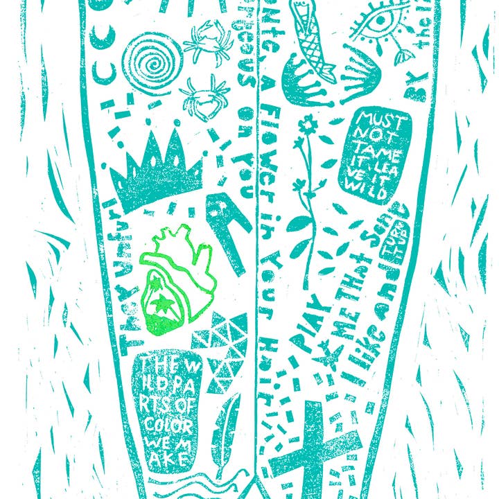 Valerie Perreault Studio - Wholesale Art Print - "Wash-Ashore " AQUA - Linocut Art Print 3