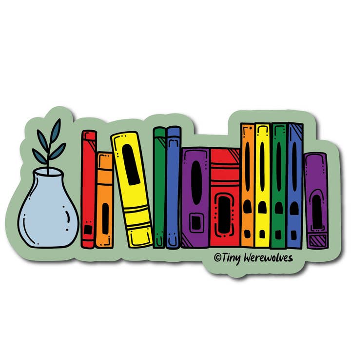 Tiny Werewolves - Wholesale Sticker - Rainbow Bookshelf Pride Sticker1