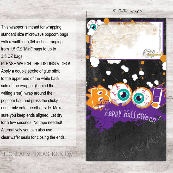 The Creative Idea Shop - Wholesale Flat wrap - Halloween Microwave Popcorn Paper WRAPPERS ONLY1