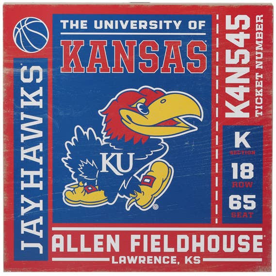 University of Kansas Ticket Wood Wall Decor for wholesale by Open Road Brands, LLC