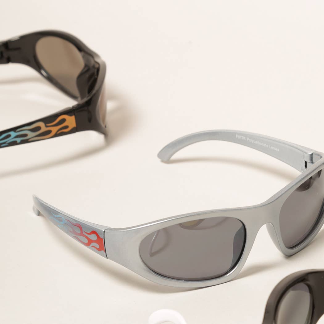  ASSORTED COLOR Kids Trendy Flame Pattern Sunglasses for wholesale on Faire4