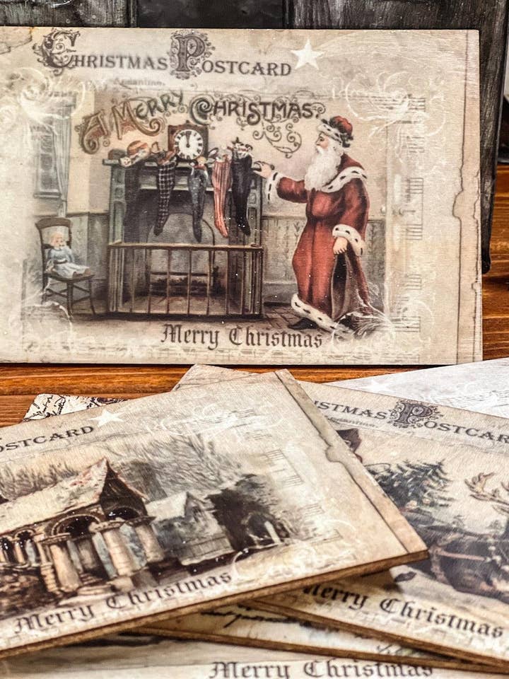 Cartes postales en bois de Noël - Noël vintage pour la vente par Signastyle Home