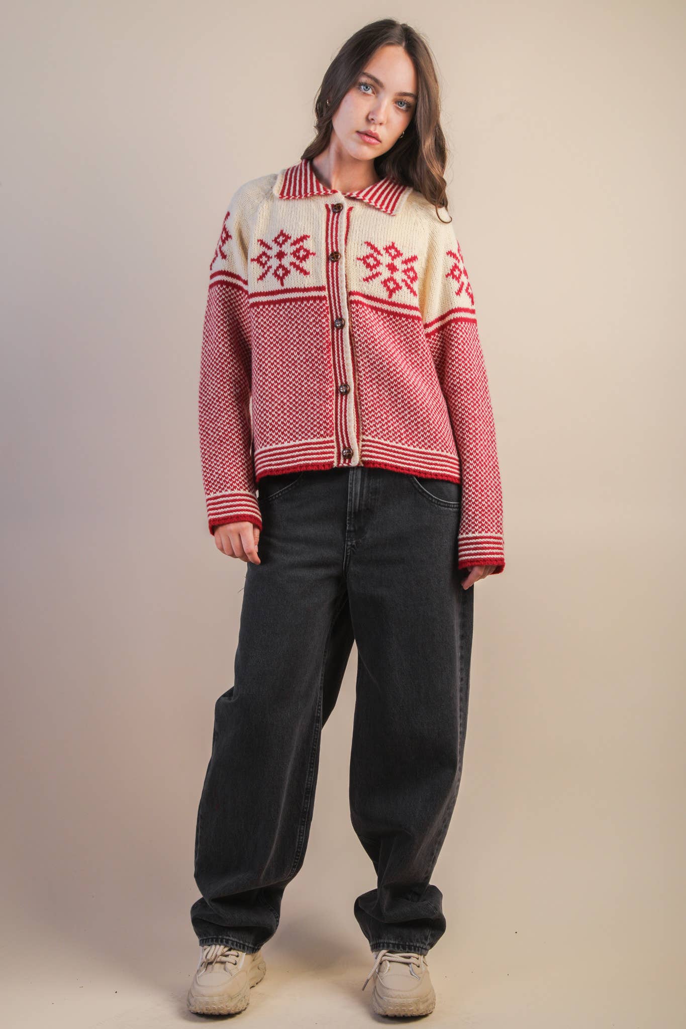 VERY J - Vendita all'ingrosso Cardigan - Donna - Cardigan Maglione a Maglia con Colletto Grafico 12W3511N12