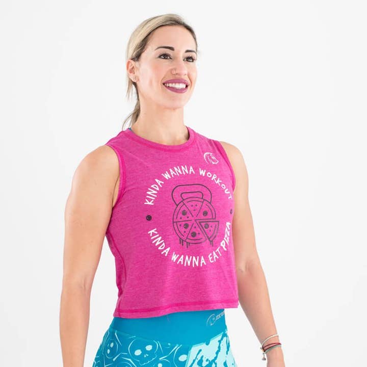 Ecoactive Crop Ärmelloses T-Shirt (Pizza Fit Rosa) für den Großhandel von Titan Box Wear