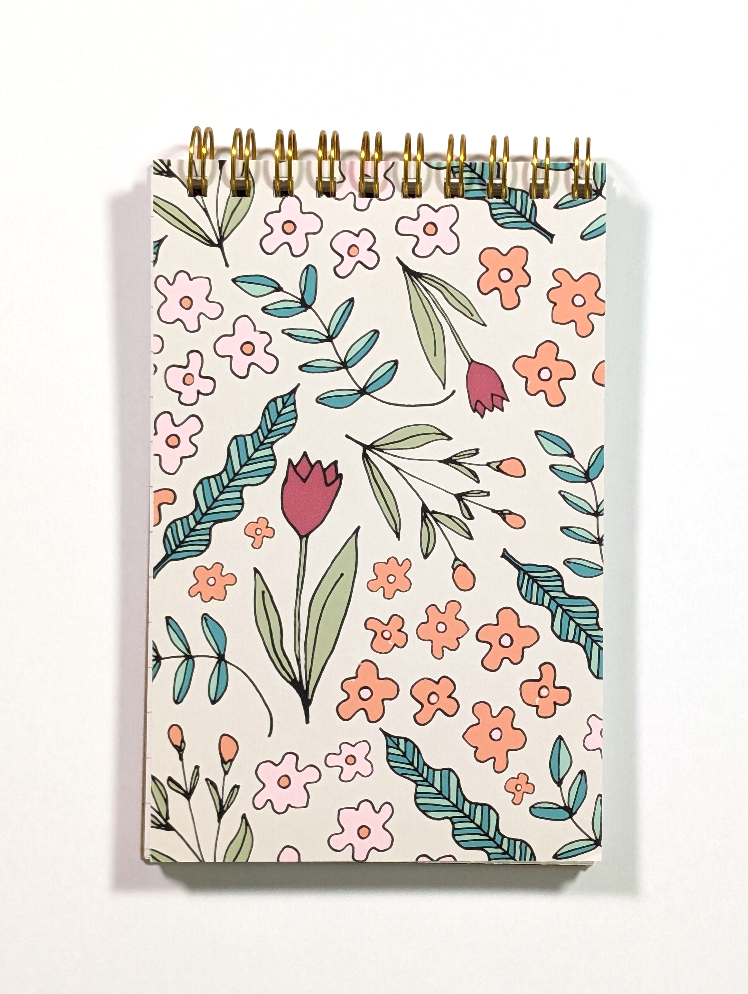 Lucid Moon Studio, LLC - Wholesale Notebook - Floral Doodles Top Spiral Jotter Pocket Notebook1