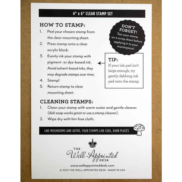 The Well-Appointed Desk - Wholesale Rubber/Decorative Stamp - "Nibs & Ink" - 4"x6" Clear Stamp Set (16 stamp designs)