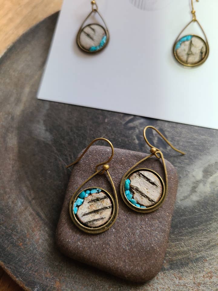 Turquoise Birch Bark Earrings Botanical Nature Rustic Dangle for wholesale by Fields