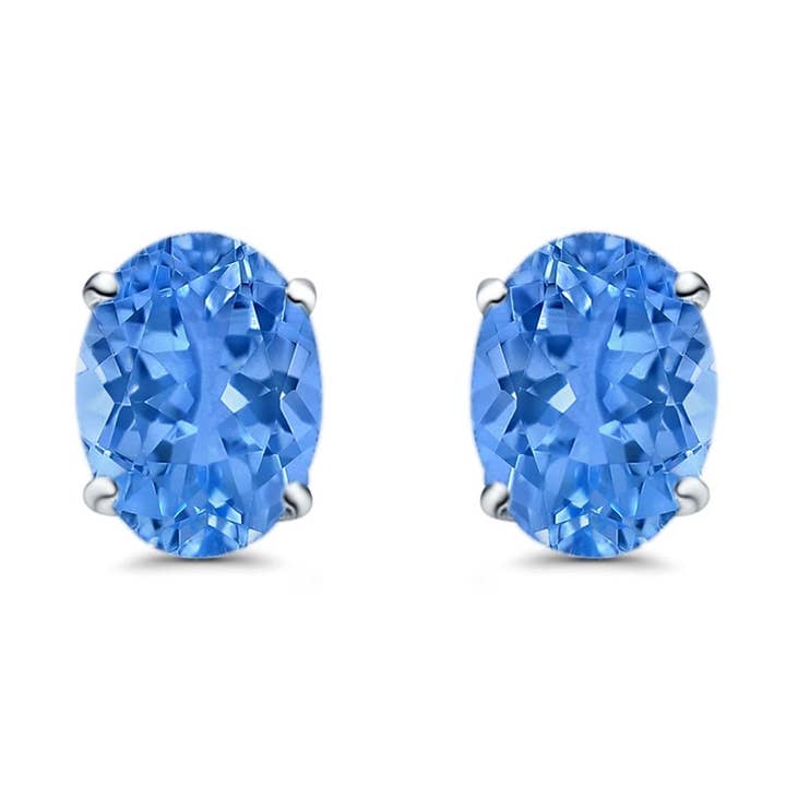 Art Deco Ovala Bröllopsörhängen med Simulerad Blå Topas CZ 8mmx6mm för wholesale av Blue Apple Imports