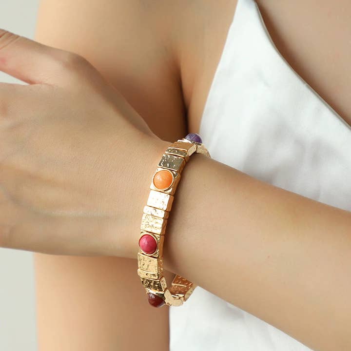 Little Trendy - Wholesale Cuff Bracelet - Zinc Alloy GEMSTONE & TURQUOISE BRACELET For Vacation