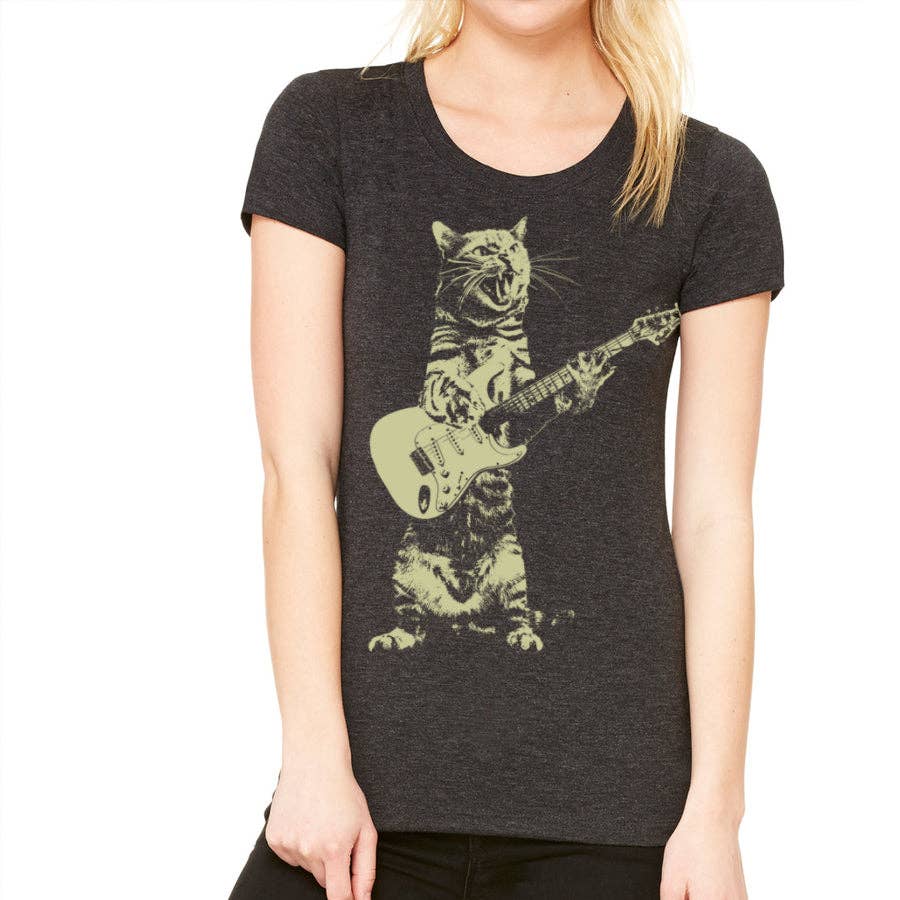 MISSION THREAD CLOTHING - Wholesale Screen Printed T-Shirt - Women's - Cat playing guitar4