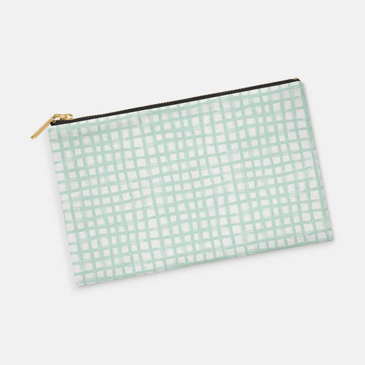 Mint Brushstroke Plaid Zipper Pouch for wholesale by Patterned Goods