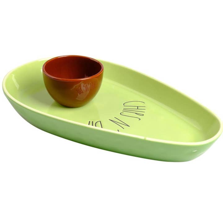 Green Ceramic Avocado Chips N' Dip Serving Tray for wholesale by Lexi Home