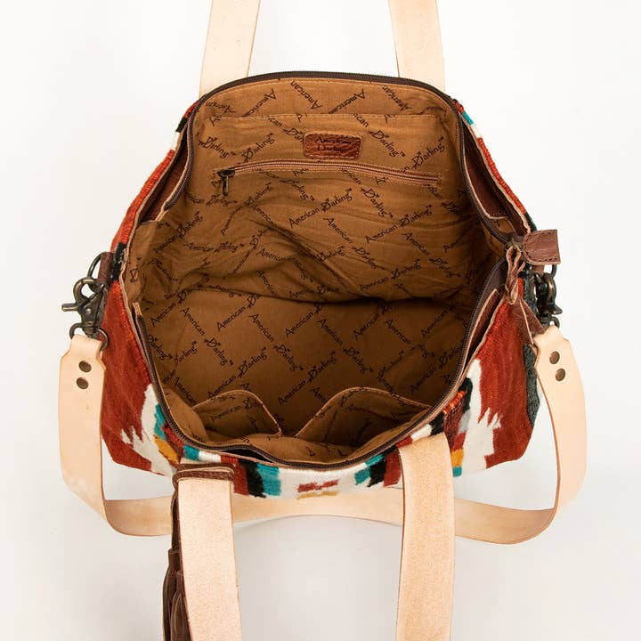 LS Western - Wholesale Tote Bag - Women's - LC-ADBG575D Southwestern Wool Tote with Natural Leather Straps Handwoven Tribal Pattern & Tassel42