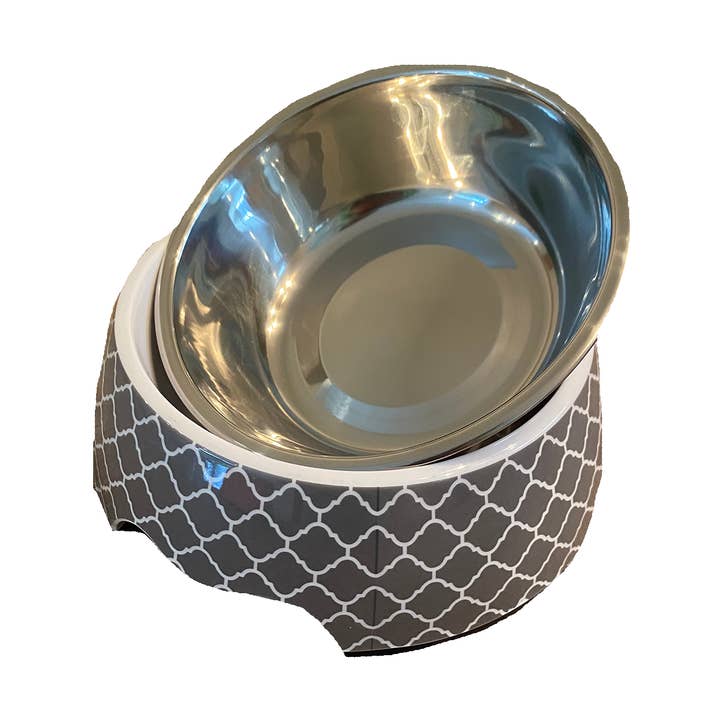 Modern Gray Medium Dog Bowl for wholesale by Cutie Ties