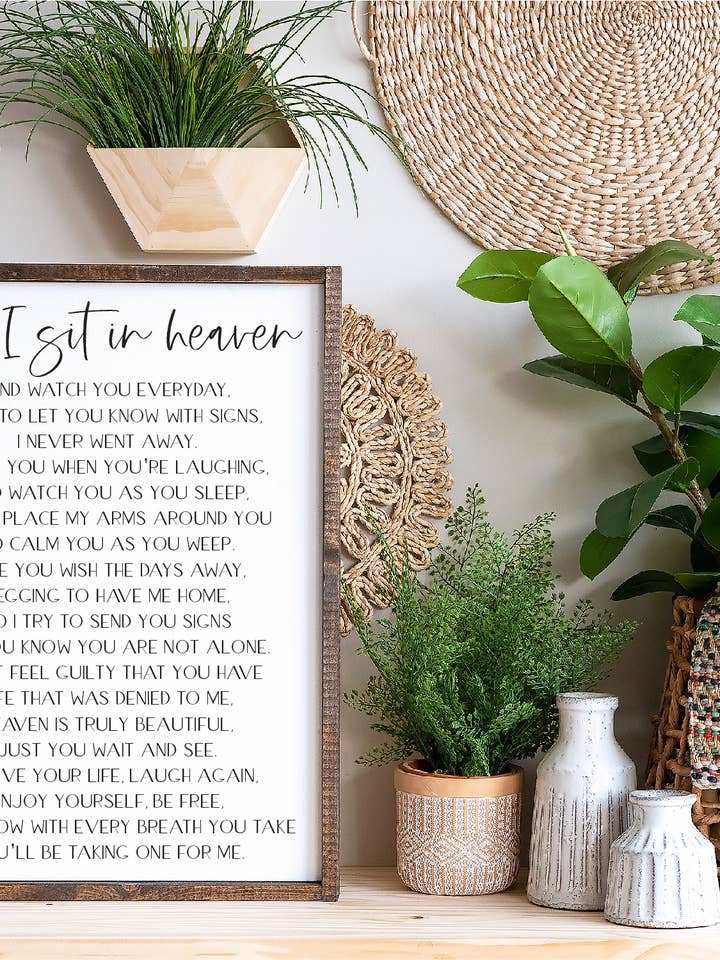 Panneau encadré en bois avec poème « As I Sit pour la vente par Willie & Dolly Designs